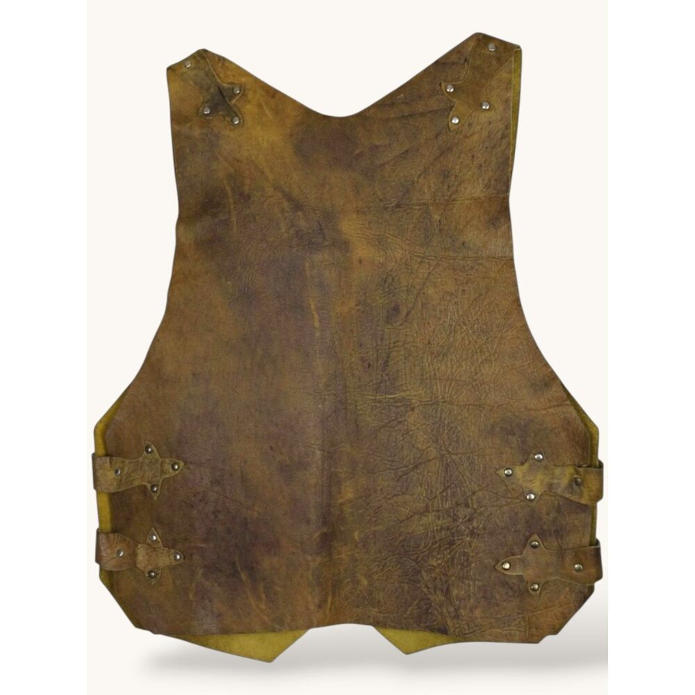 Vintage Handmade Leather Vest Distressed Western Boho Concho Vest Artisan Mexia - Picture 2 of 7